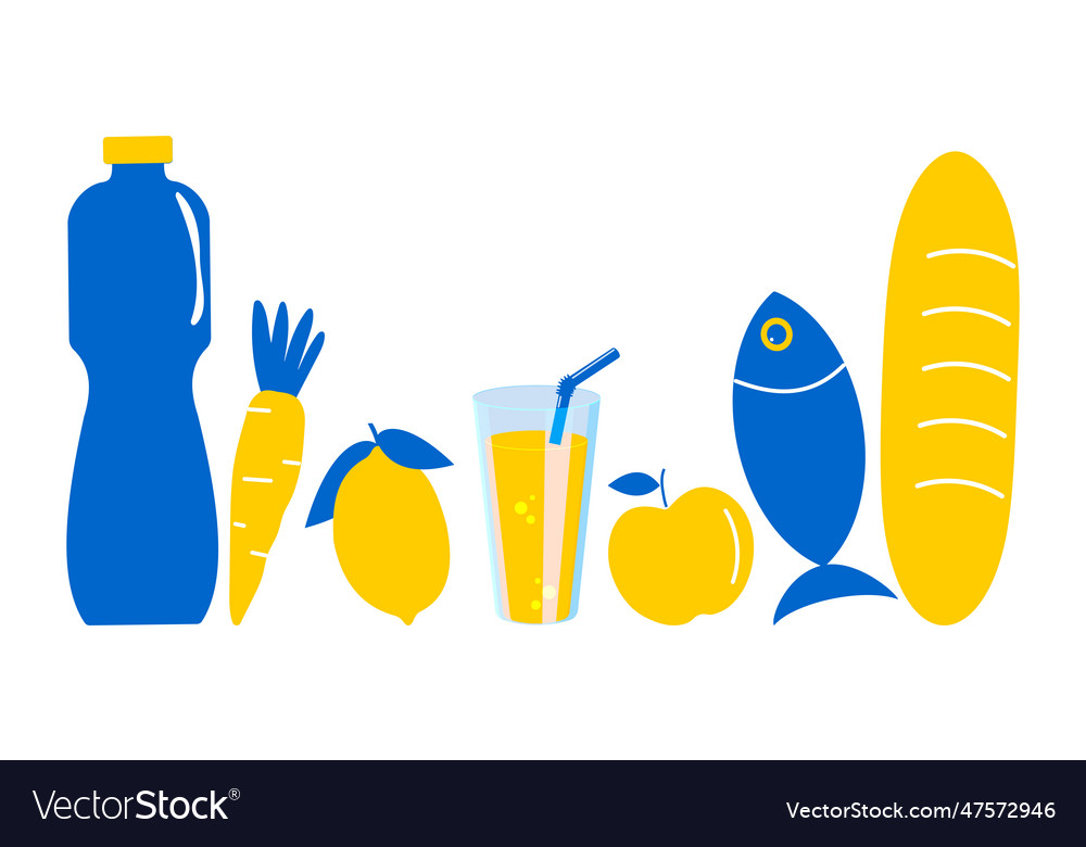 Grocery humanitarian set in blue and yellow tones