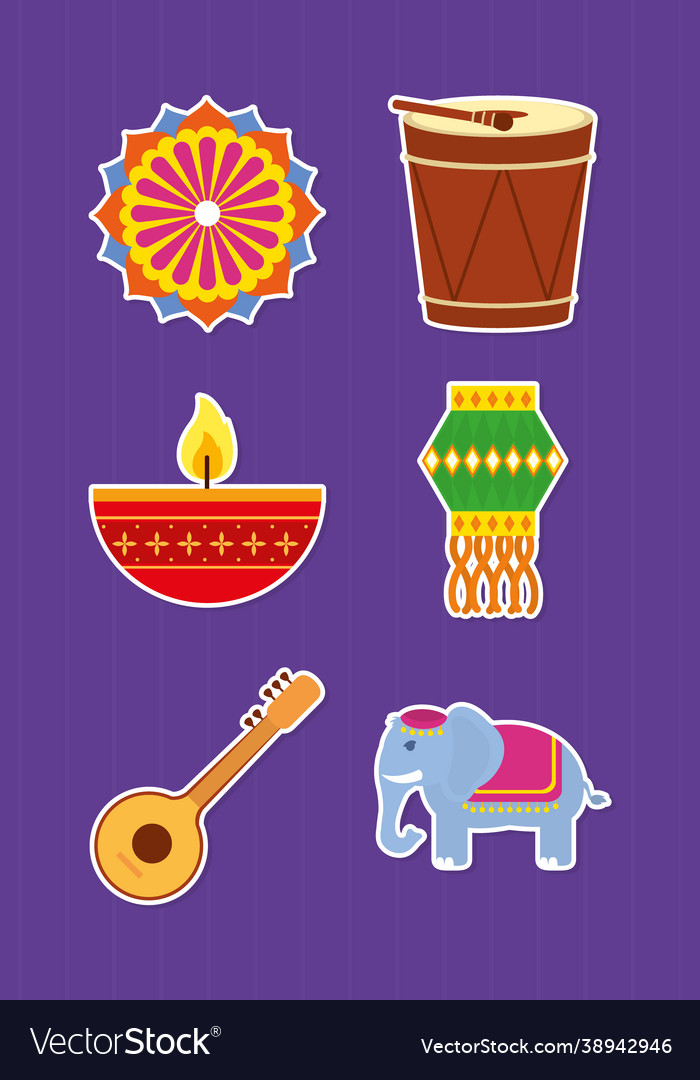 Indian culture icon set Royalty Free Vector Image