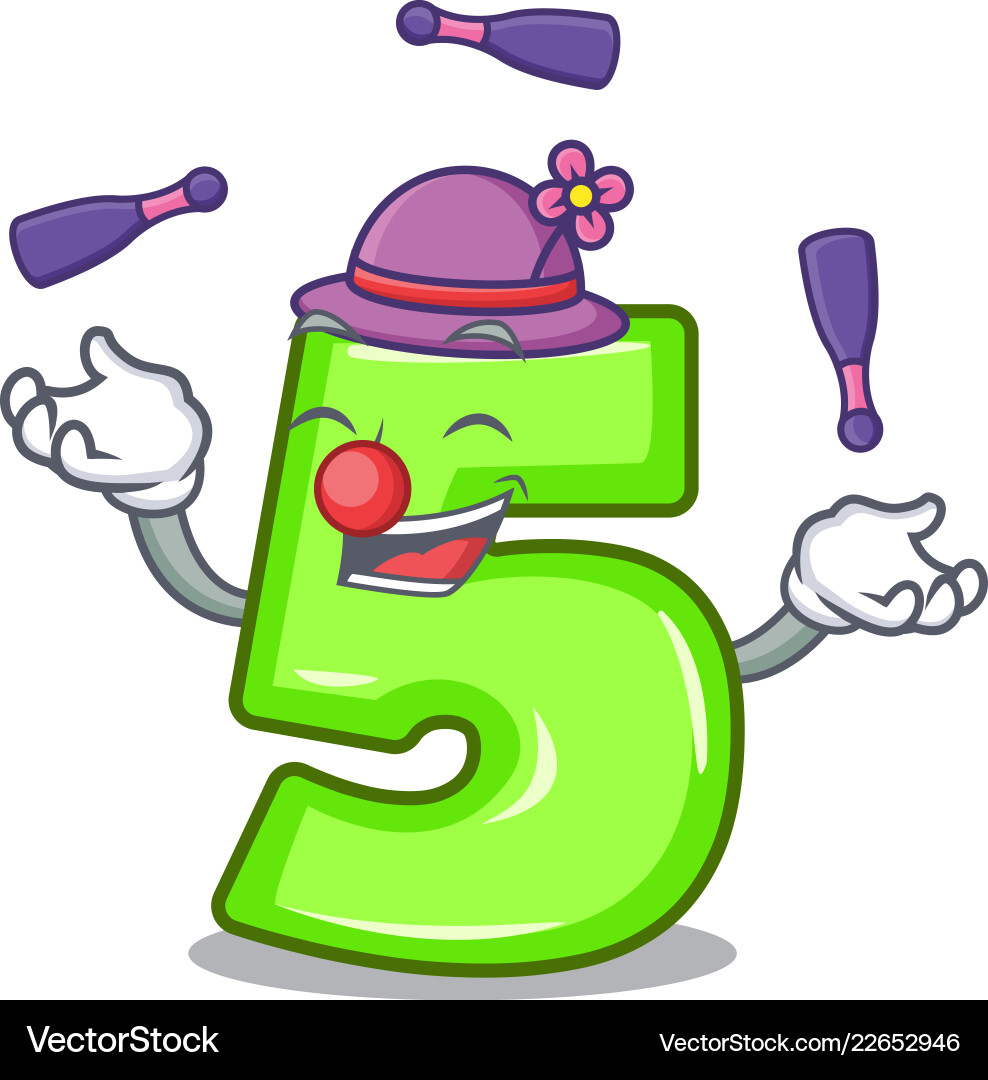 Juggling cartoon number five engraved on stone Vector Image