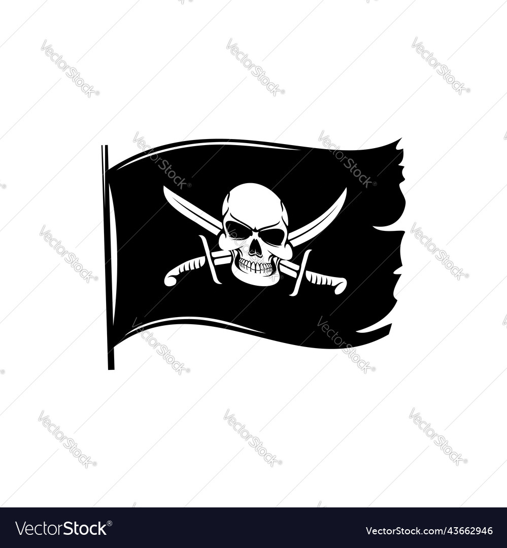 Pirate flag with skull and sabers icon vector image Pirate flag with skull and sabers icon