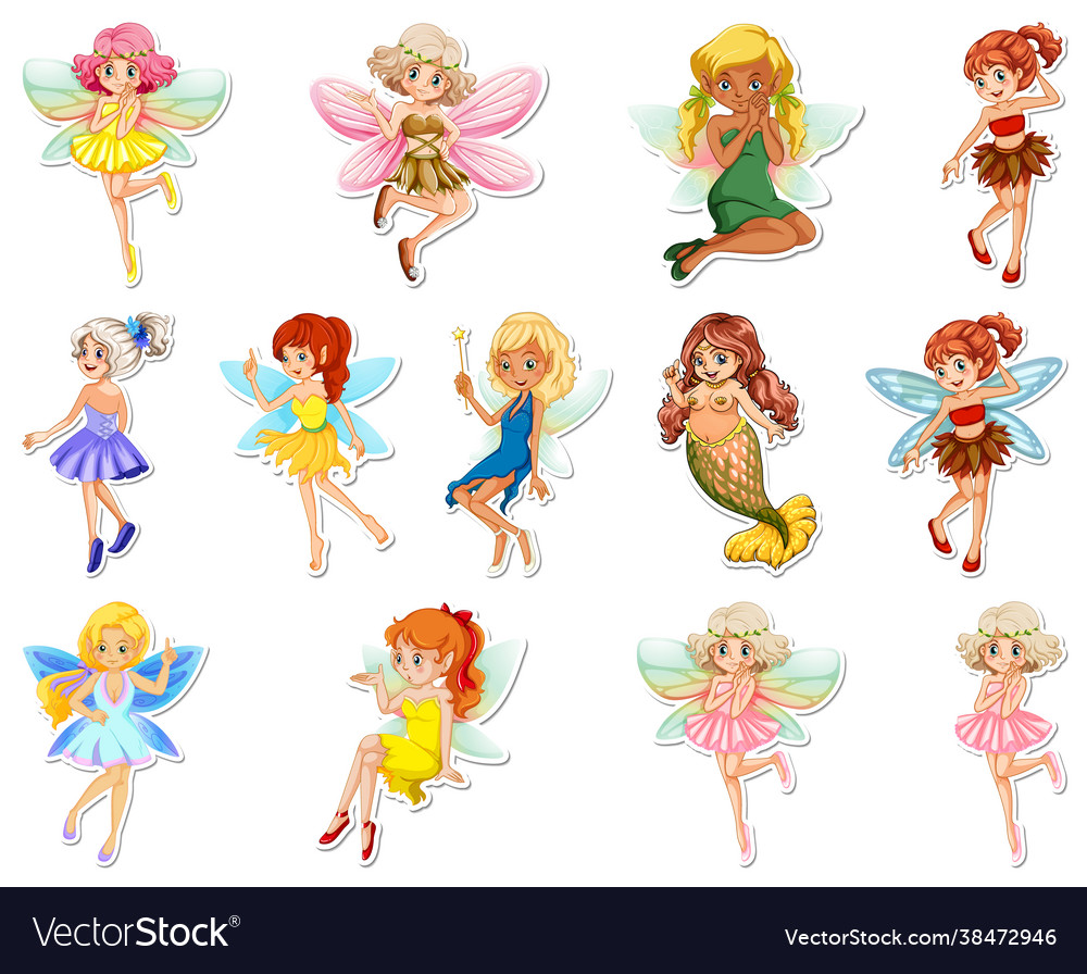 Set stickers with beautiful fairies Royalty Free Vector