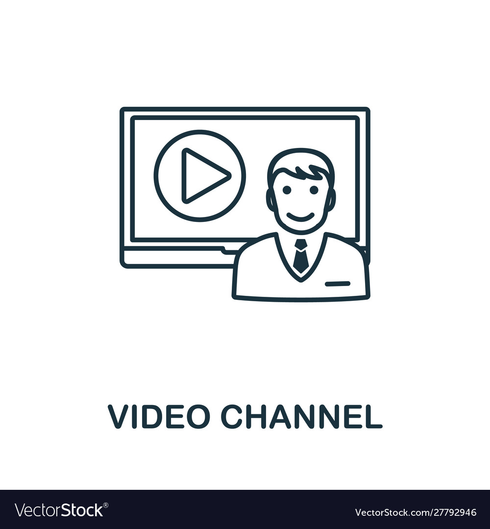 Video channel icon outline style thin line