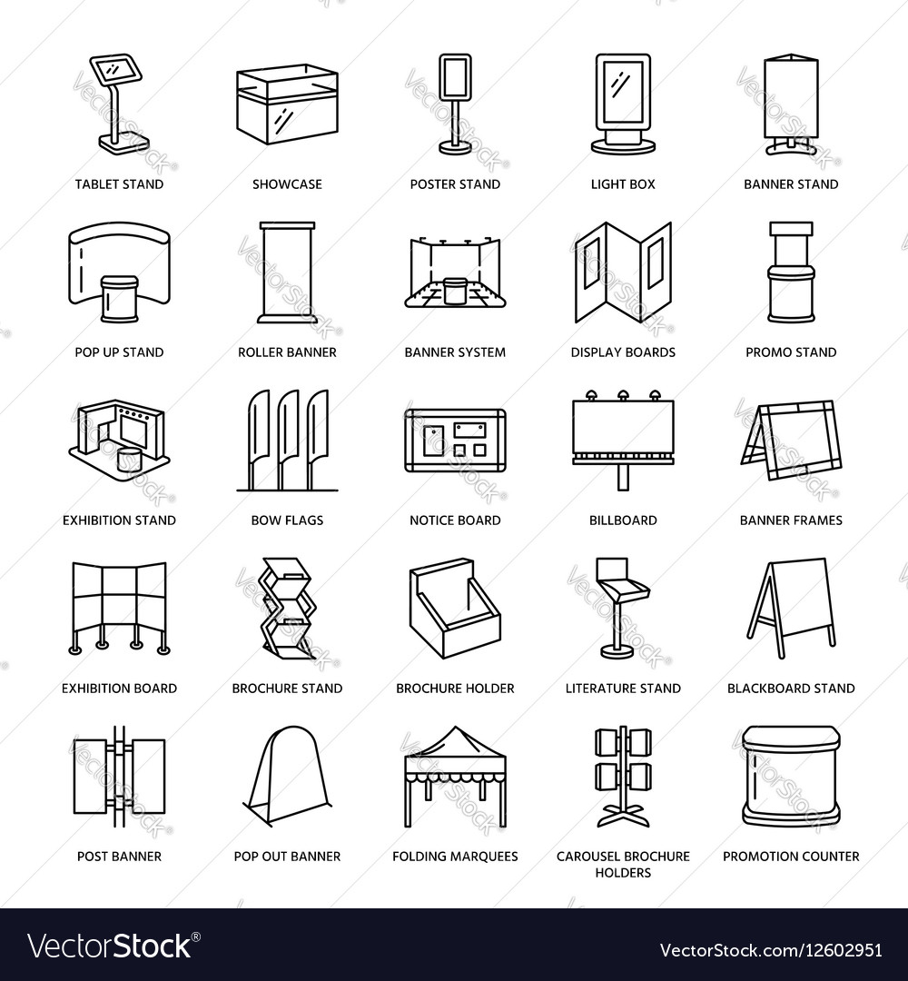 Advertising Exhibition Banner Stands Display Line Vector Image