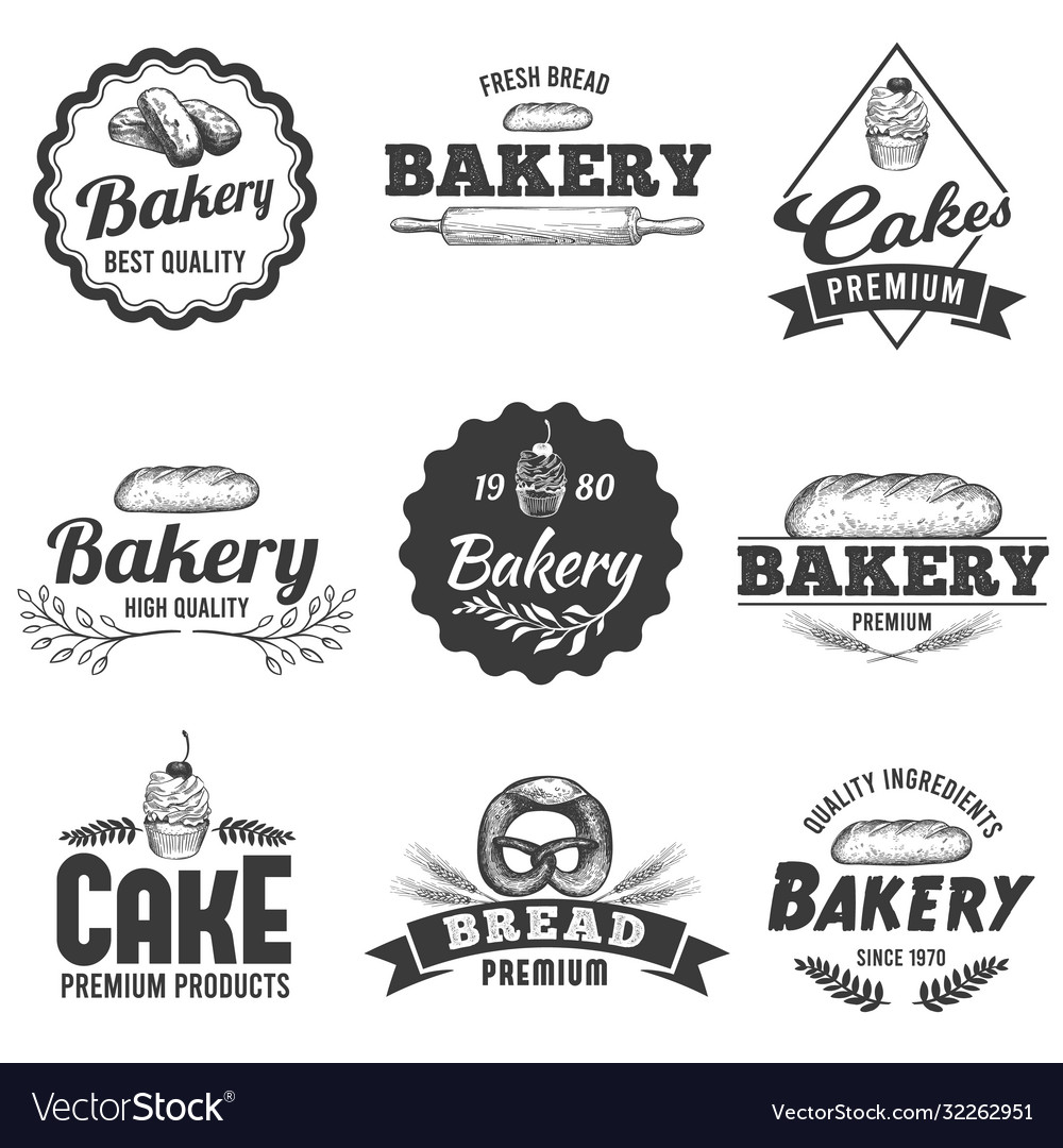 Bakery badge fresh bread food label sweet cake Vector Image