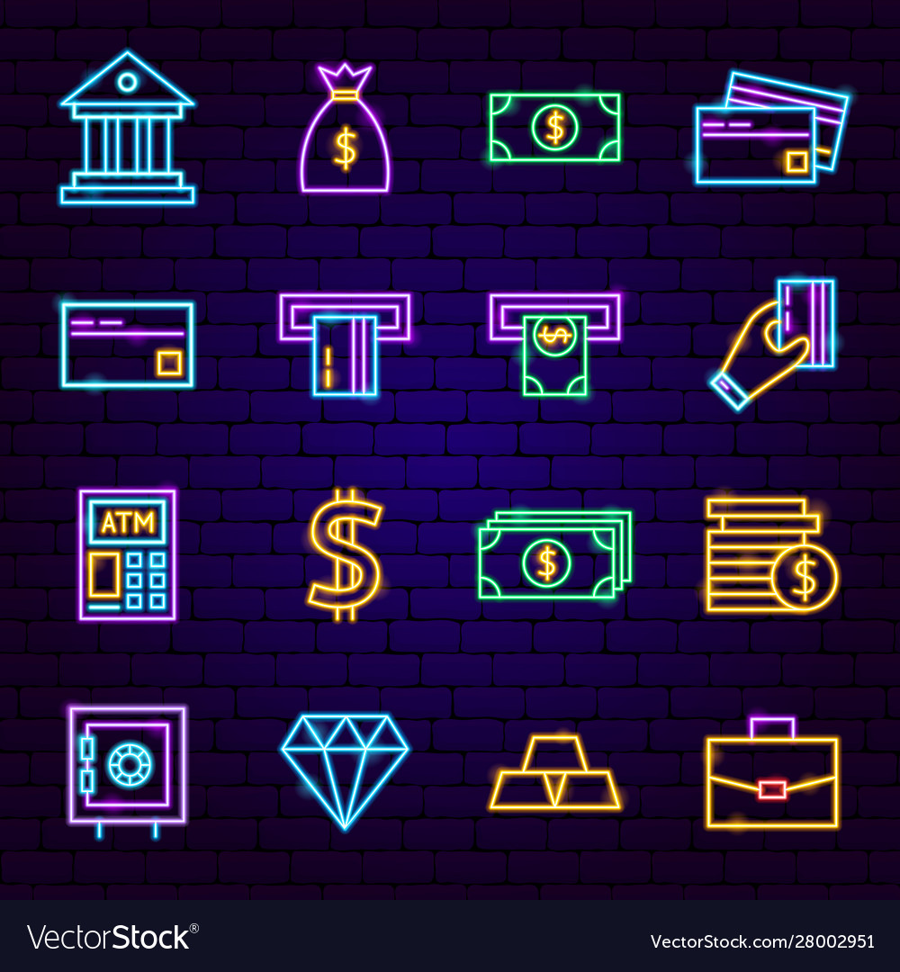 Banking Neon Icons Royalty Free Vector Image - Vectorstock