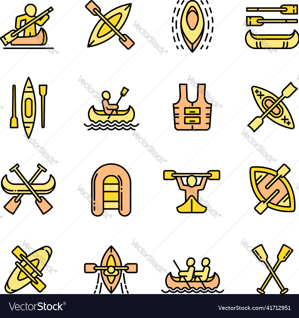 Canoeing icons set outline canoe paddle Royalty Free Vector