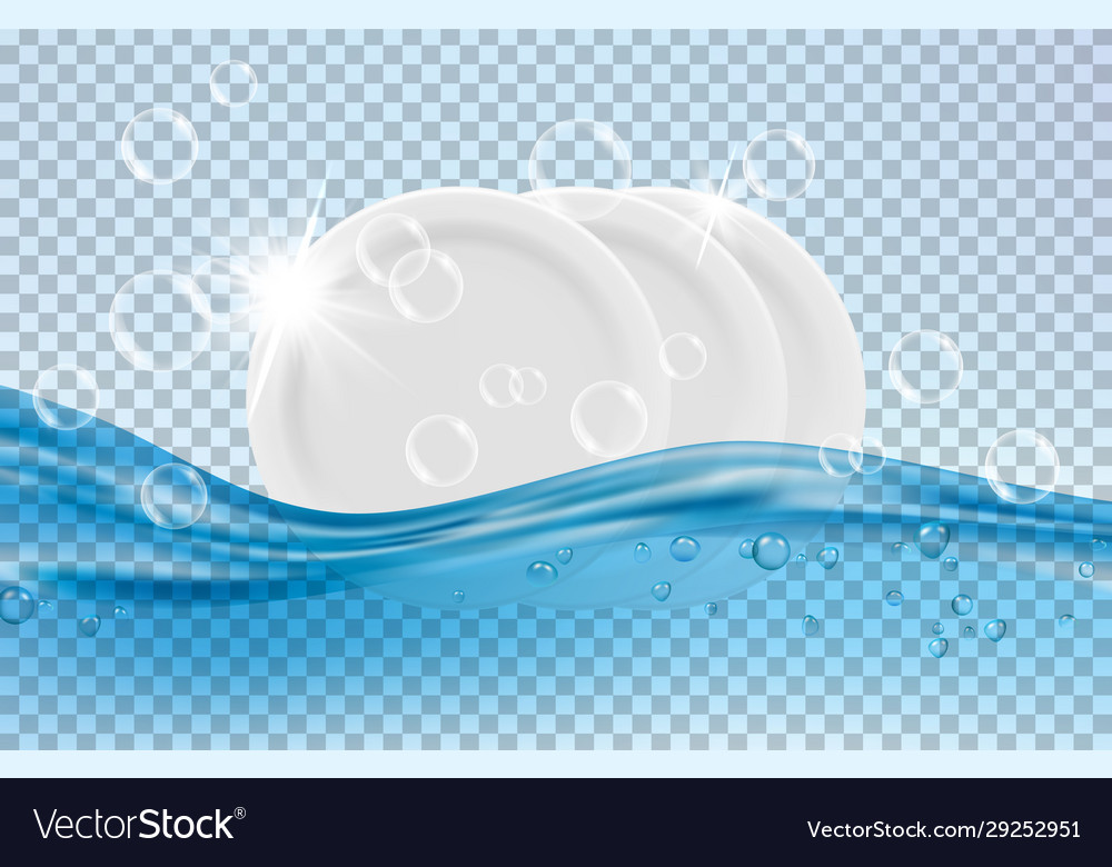 Clean dishes white plates water and soap bubbles Vector Image