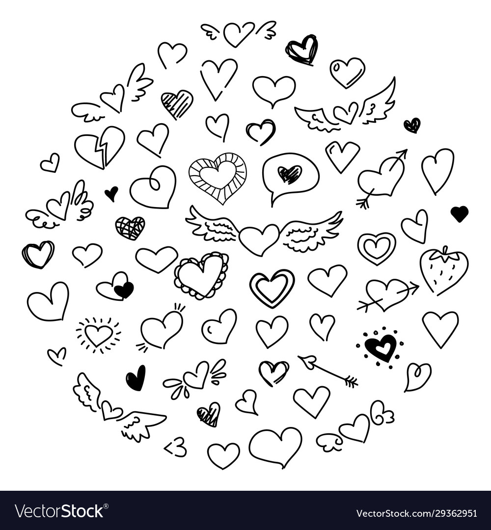 Cute doodle heart set love concept drawing design