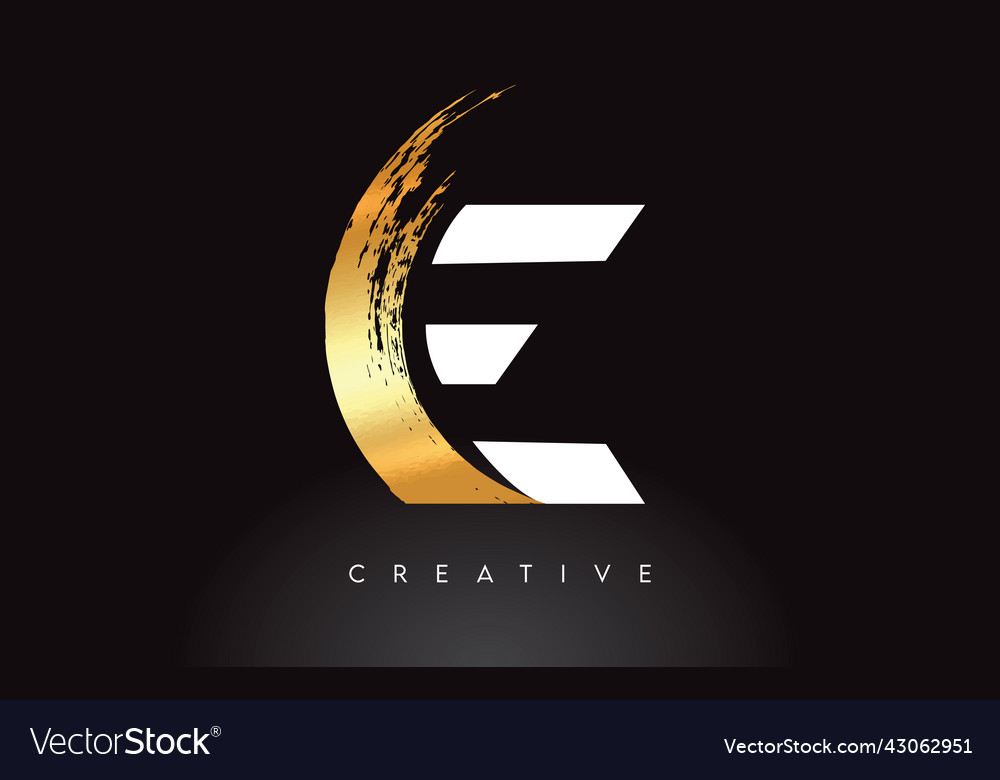 Golden E Letter Logo With Brush Stroke Artistic Vector Image