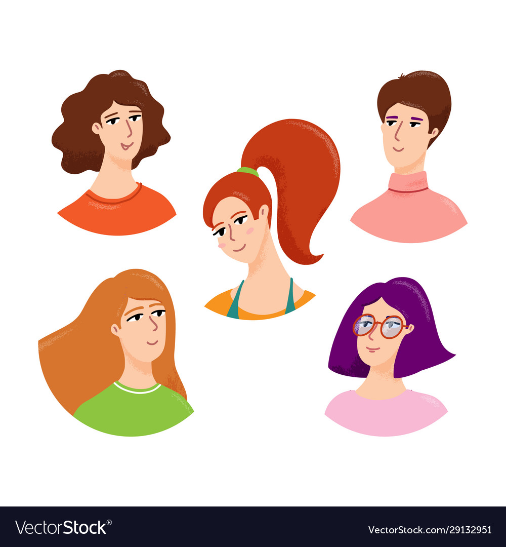 Set cute female head and shoulders avatars