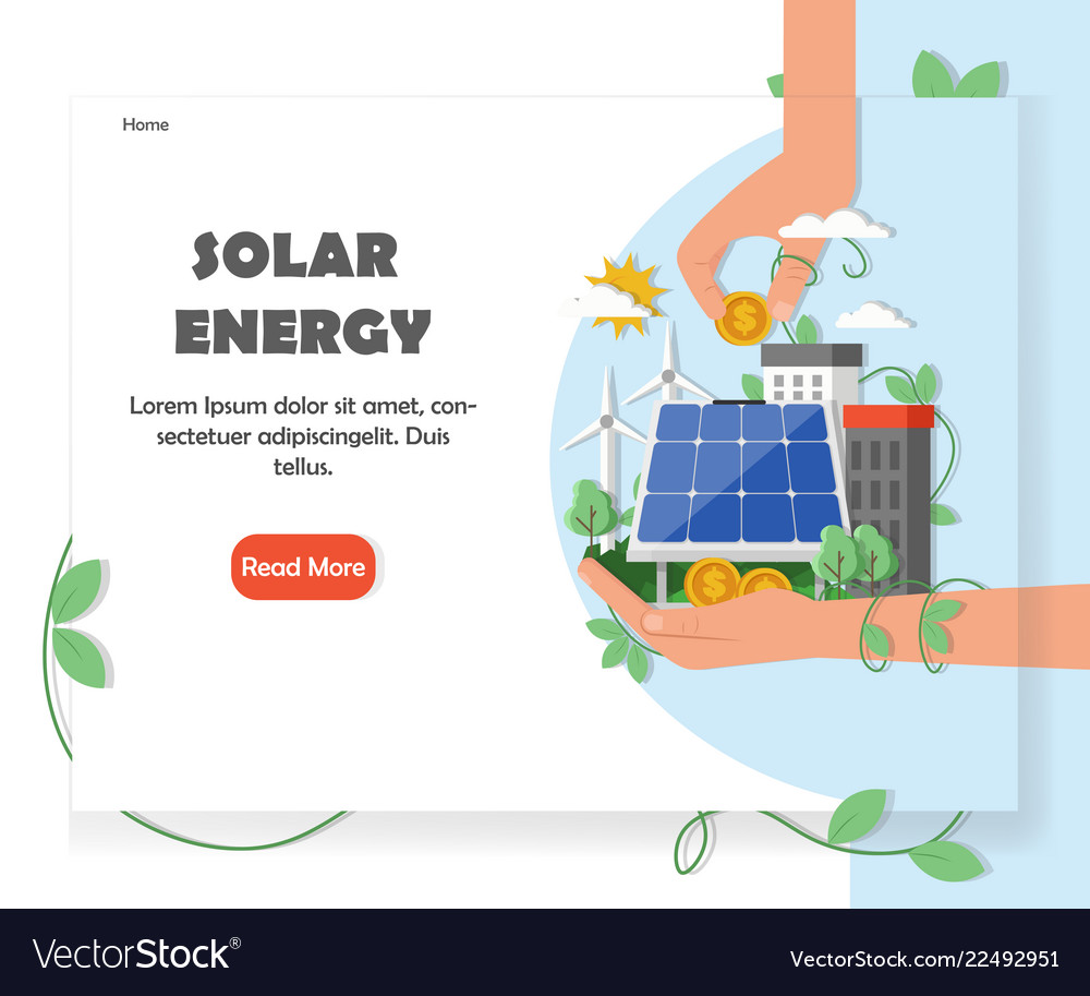 Solar renewable energy website design Royalty Free Vector