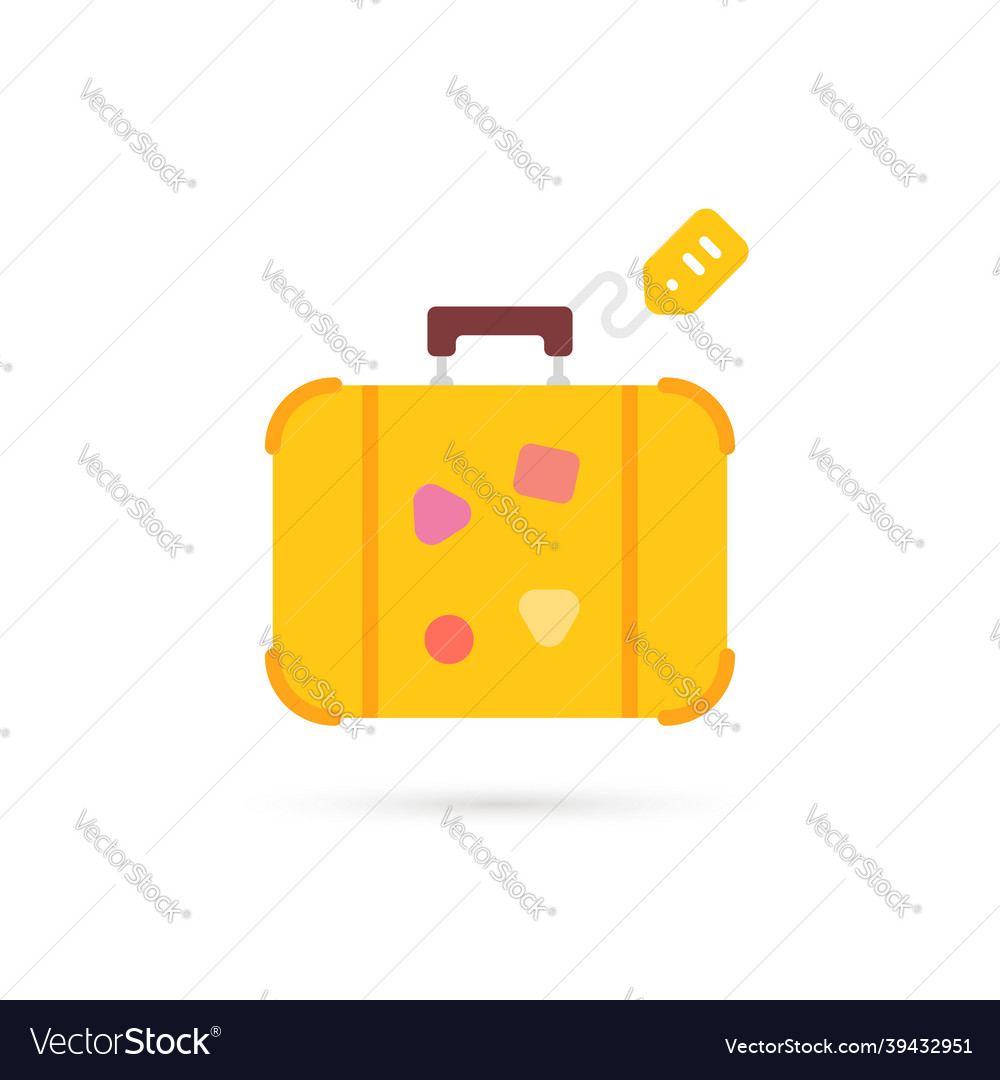 Yellow cartoon travel suitcase with label