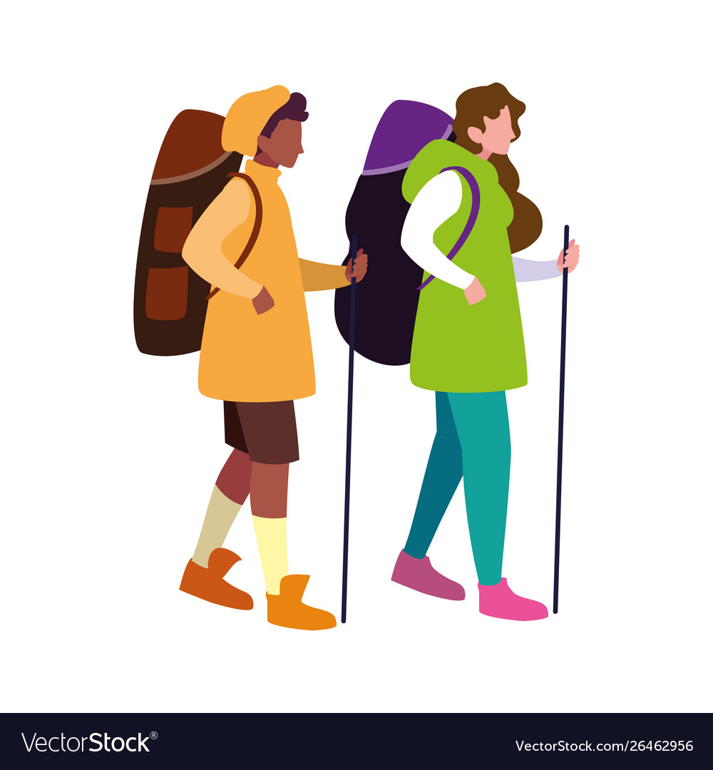 Young men with backpack hiking Royalty Free Vector Image