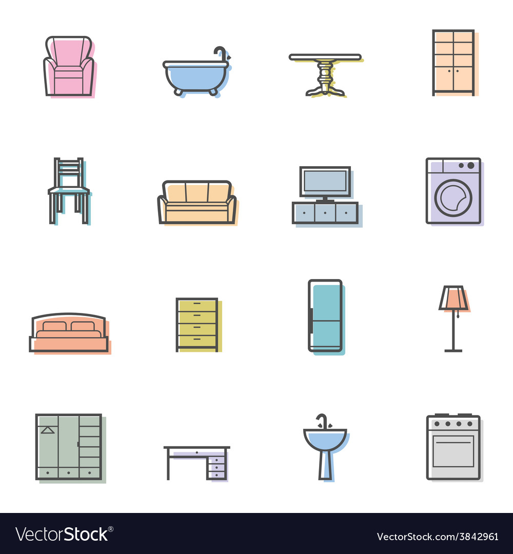 Bunte Heimmöbel isolierte Icons Set