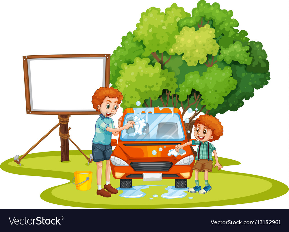 dad-and-son-washing-car-on-the-lawn-royalty-free-vector