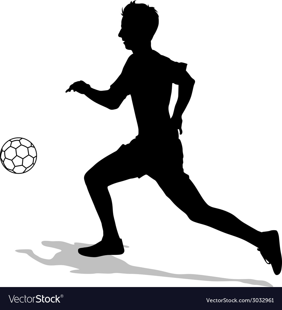 Silhouettes of soccer players with the ball