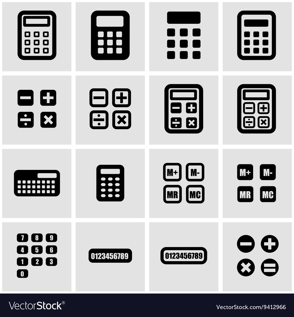 Black calculator icon set Royalty Free Vector Image