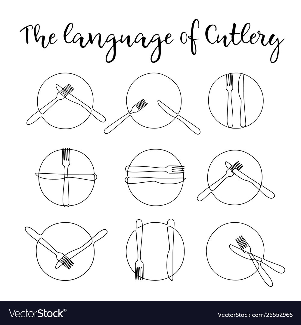 Continuous one line plate with fork and knife Vector Image