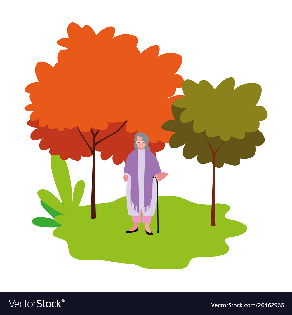 Cute grandma in outdoors with trees Royalty Free Vector