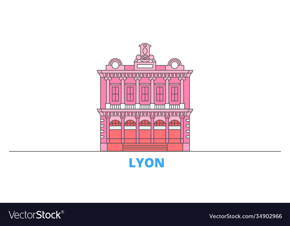 France lyon landmark line cityscape flat