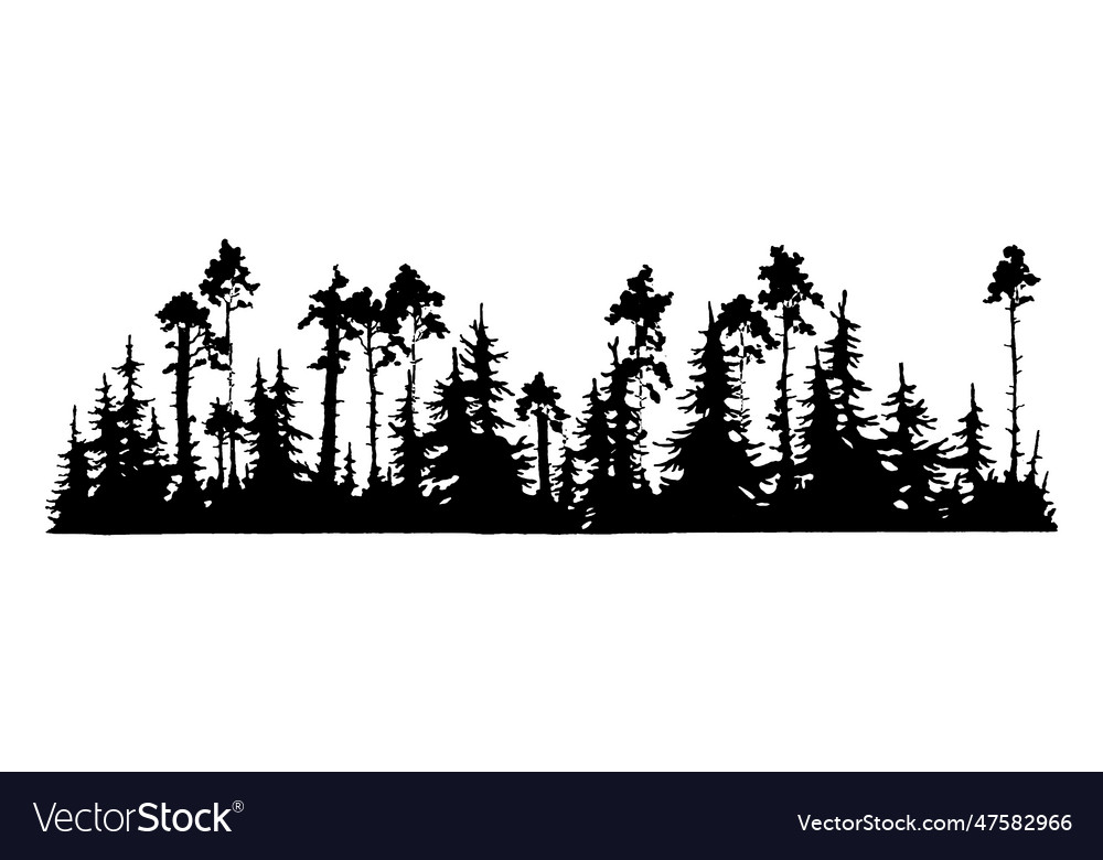 Hand drawn forest silhouette design trees