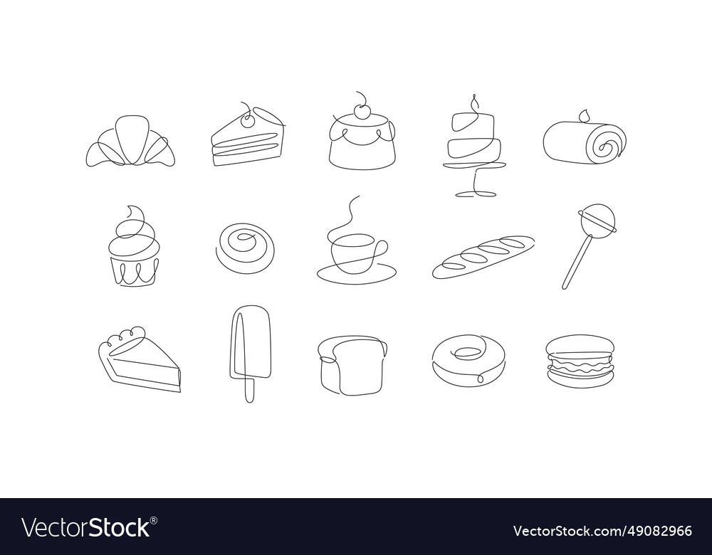 Linear dessert icons pen line style Royalty Free Vector