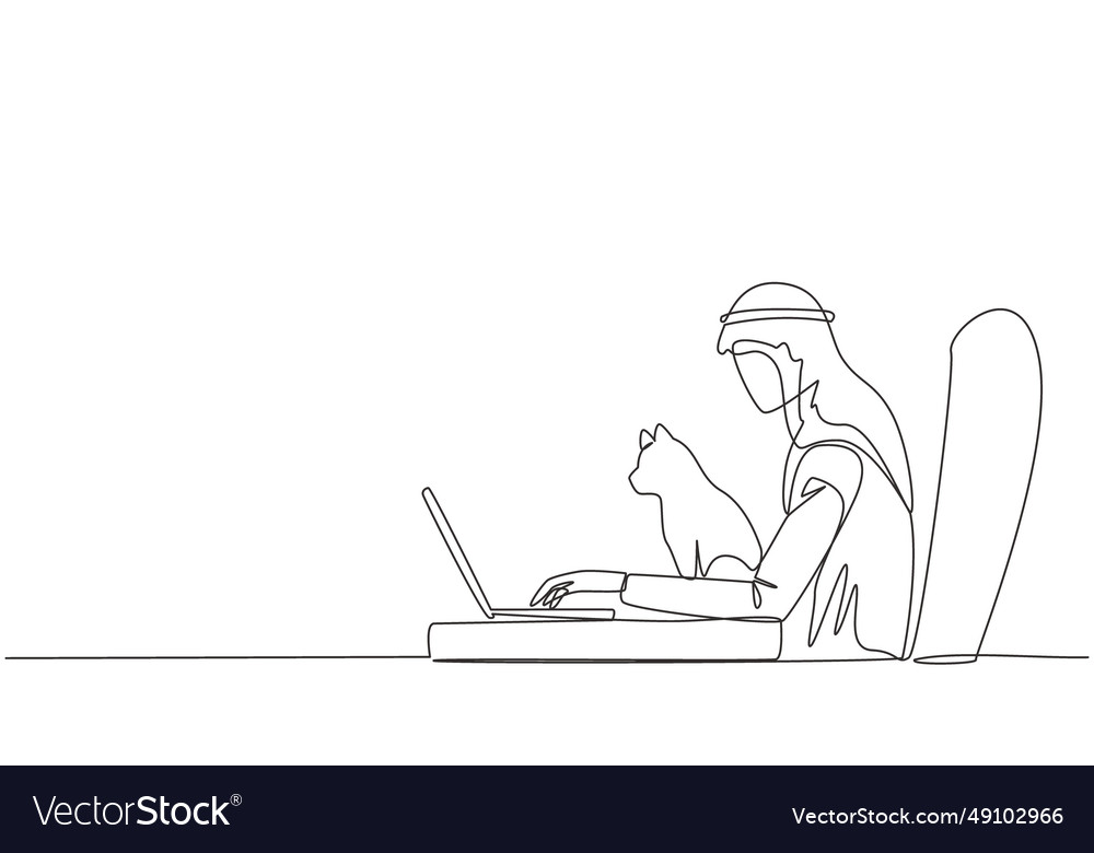 Single continuous line drawing of young arabian Vector Image