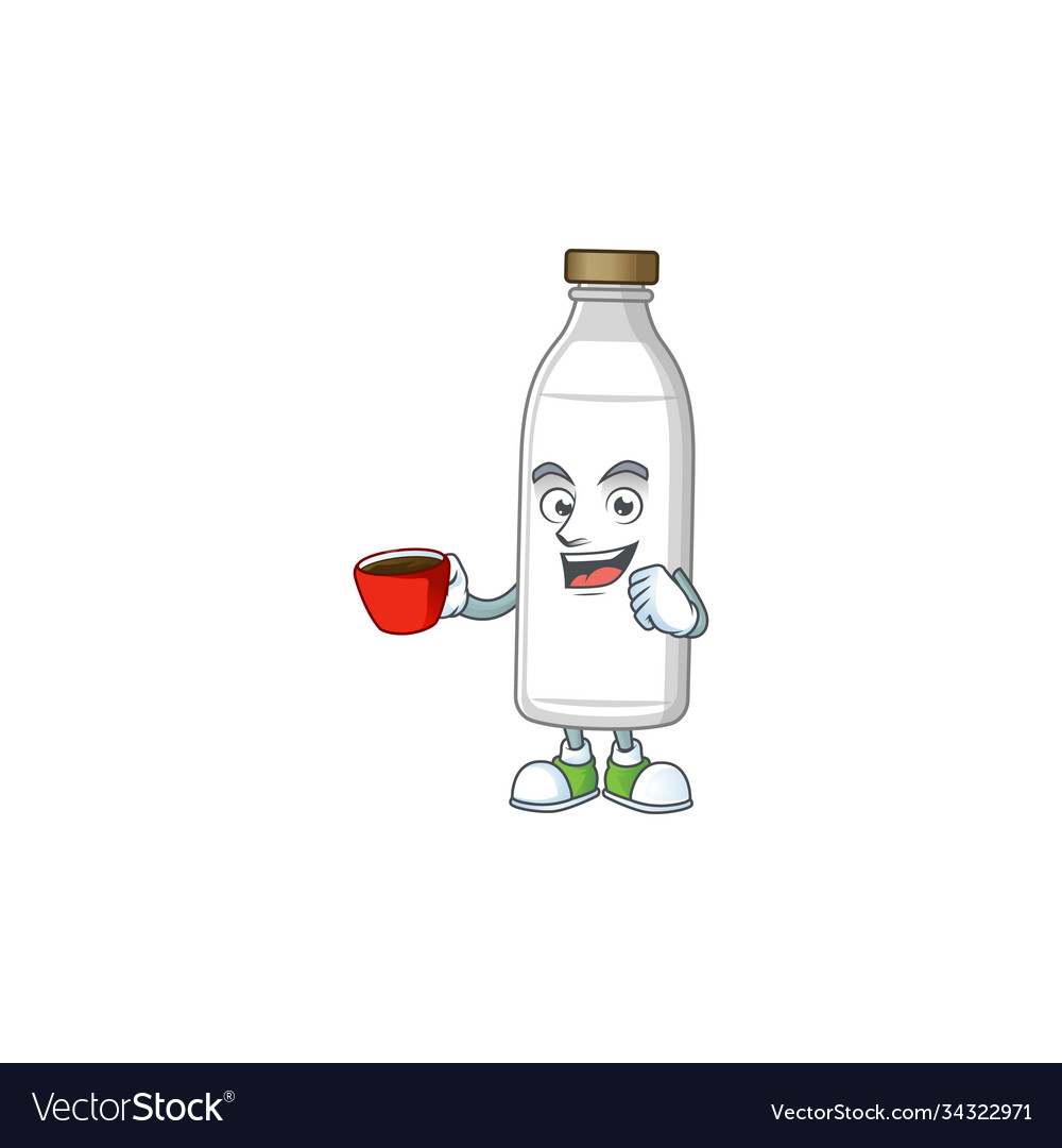 An image cartoon milk bottle with a cup coffee Vector Image An image cartoon milk bottle with a cup coffee Vector Image