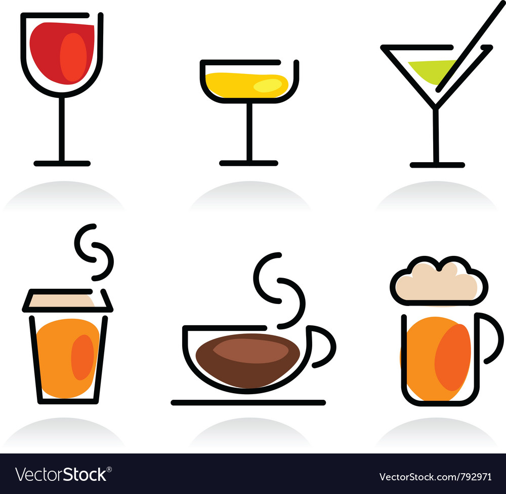 Colorful beverage icon set