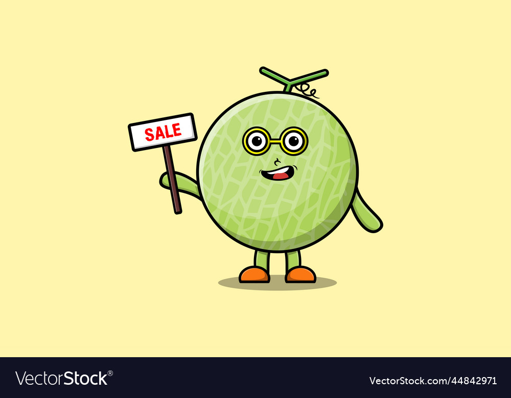 Cute cartoon melon character holding sale sign Vector Image Cute cartoon melon character holding sale sign Vector Image