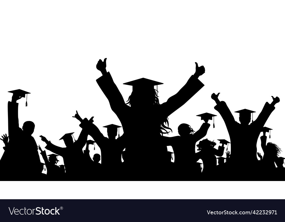 Happy graduates in graduation academic caps Vector Image