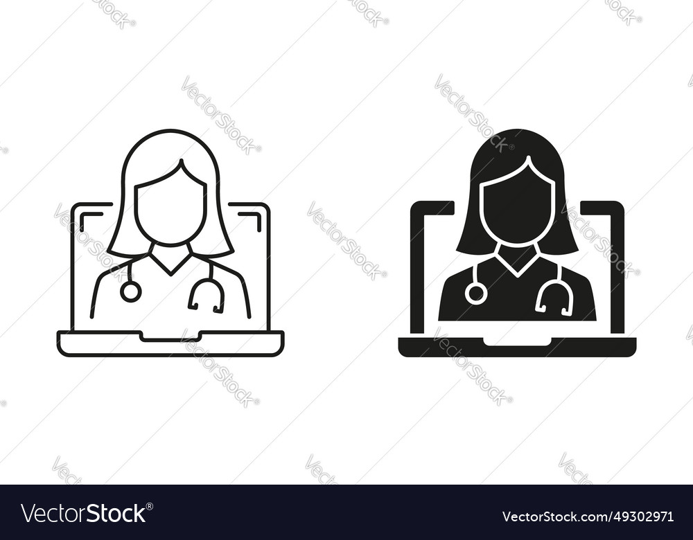 Online digital medicine line and silhouette icon