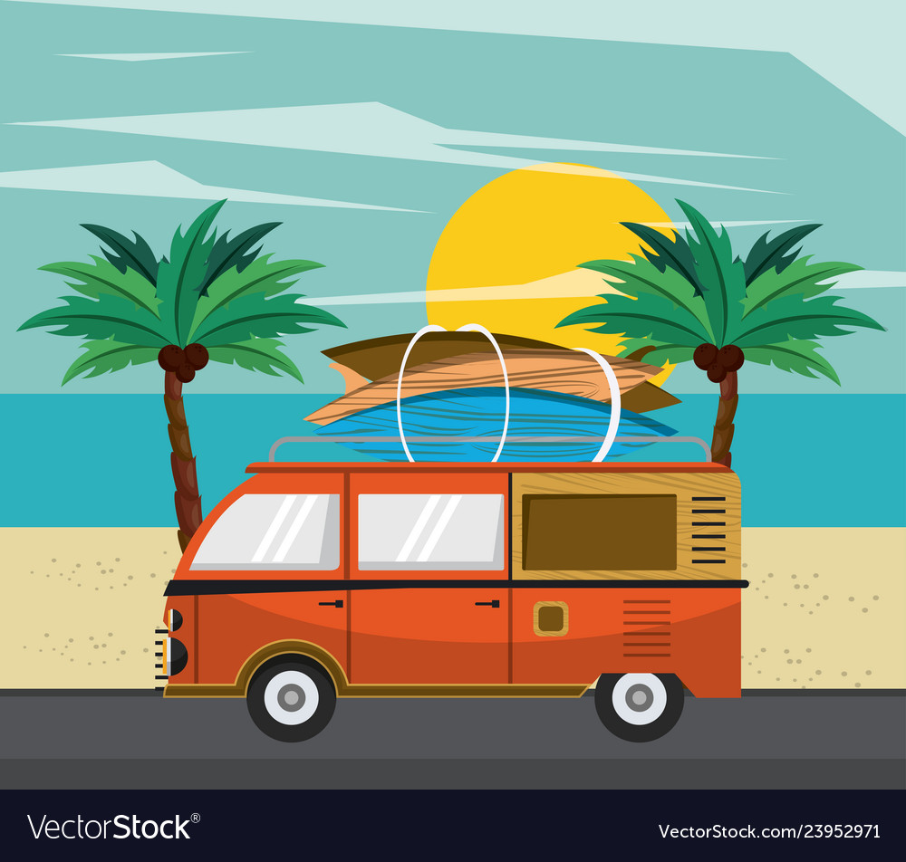 Surfing van cartoon Royalty Free Vector Image - VectorStock