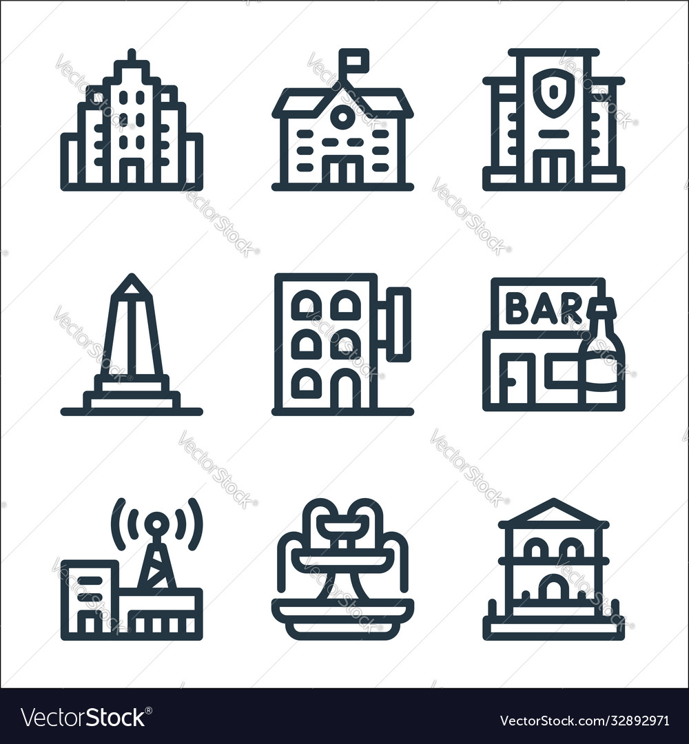 Urban building line icons linear set quality