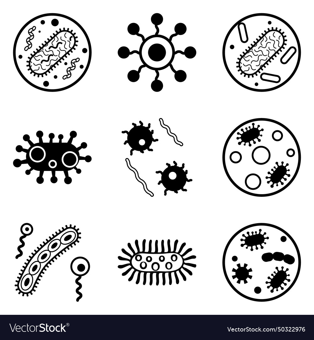 Bacteria flat icon set isolated on white Vector Image