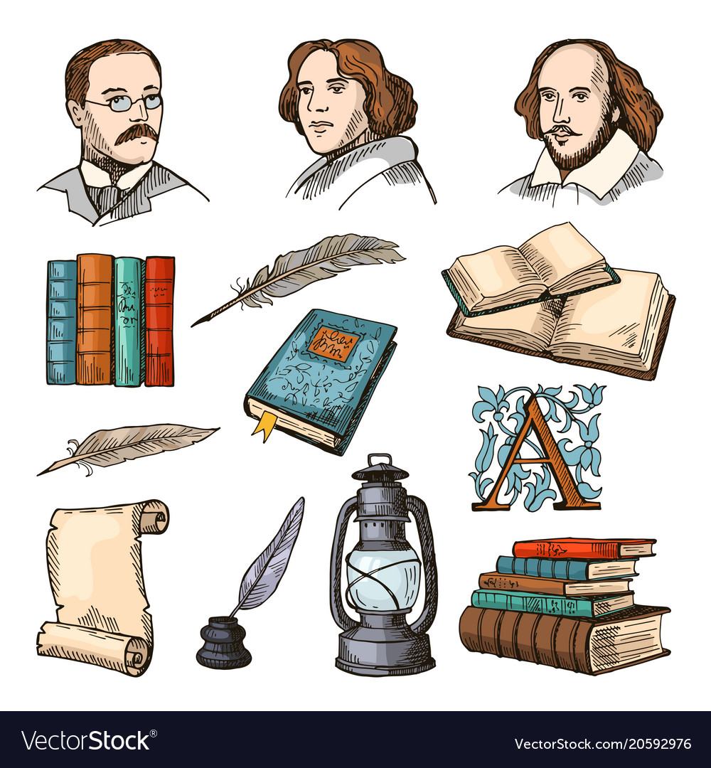 colored-symbols-of-literature-and-theatre-doodle-vector-image