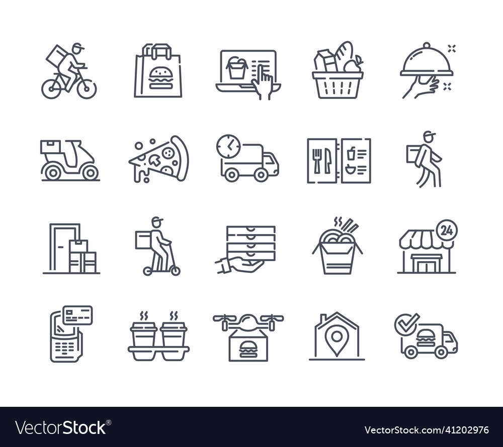 Food delivery thin line icon set