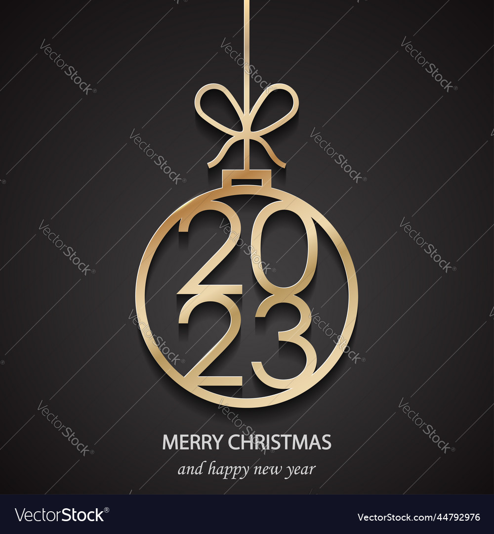 Gold christmas tree decoration 2023 on black Vector Image