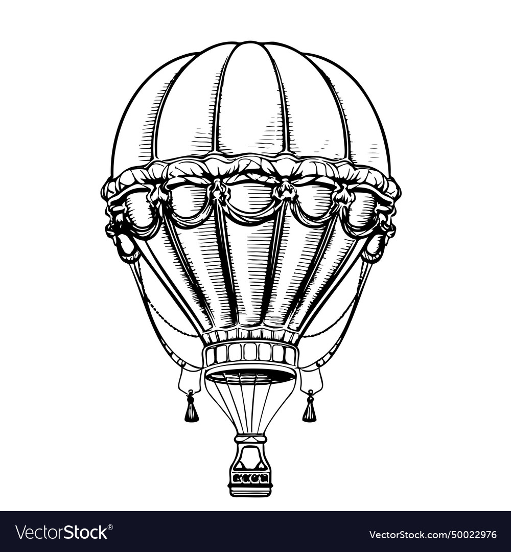 Hot air balloon aerostat retro sketch hand drawn Vector Image