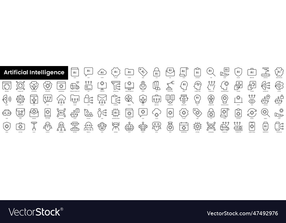 Set of outline artificial intelligence icons Vector Image