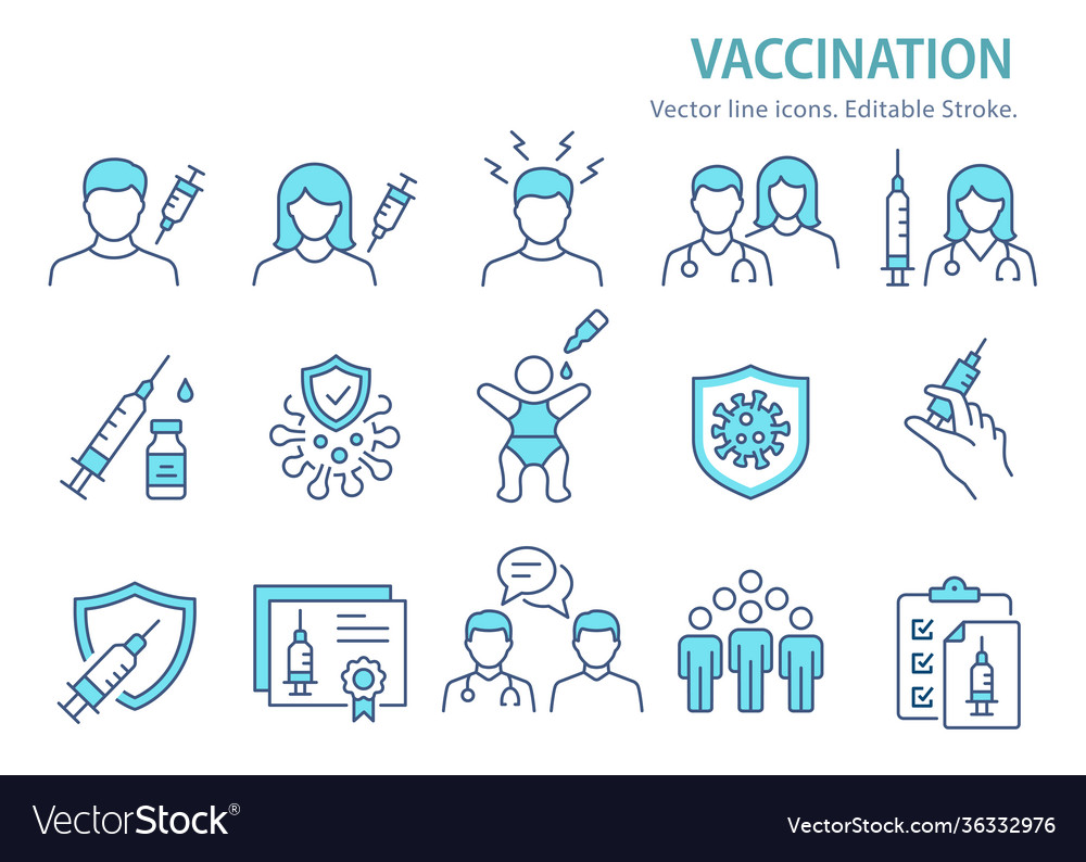 Vaccine icon set collection injection syringe Vector Image