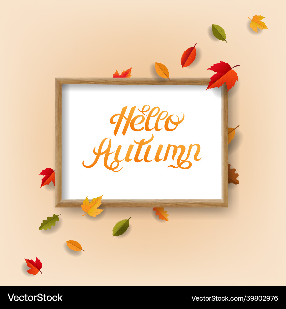 Wooden frame with autumn leaves poster Royalty Free Vector