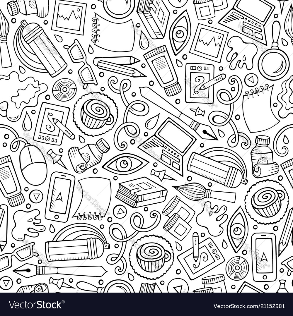 Cartoon cute hand drawn design and art seamless Vector Image