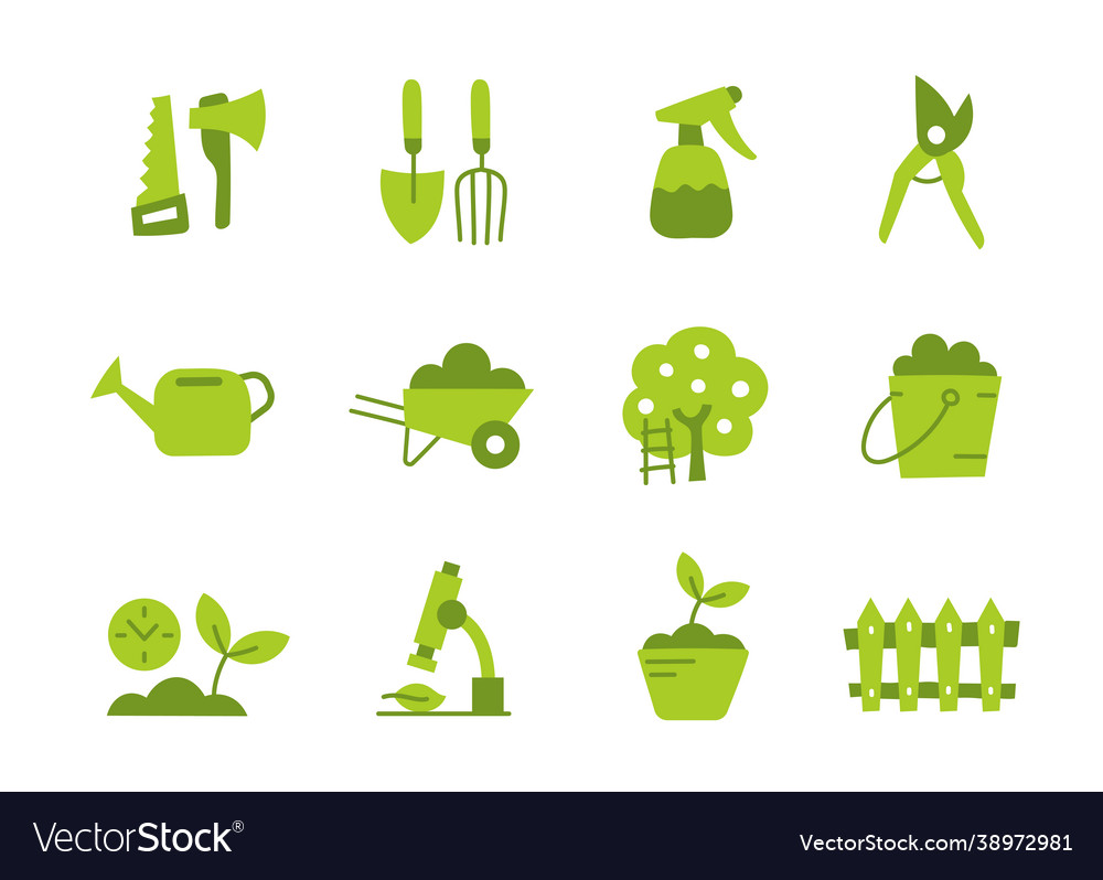 Gardener tools icon set horticulturist plant