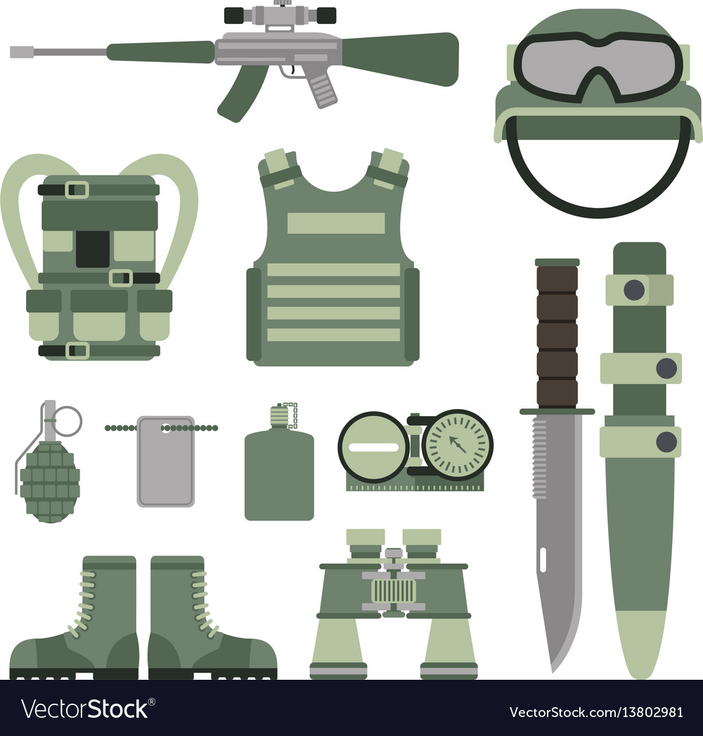 Military weapon guns symbols armor set forces Vector Image