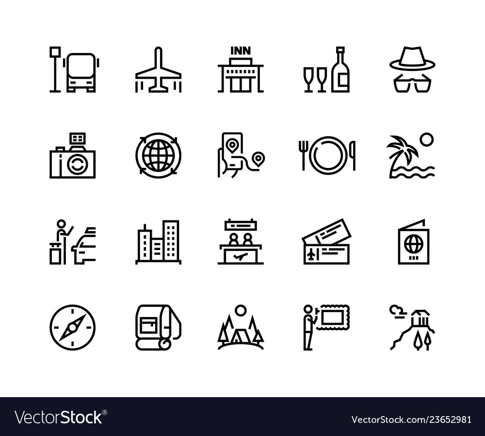 Travel line icons vacation plane tourism summer vector image Travel line icons vacation plane tourism summer