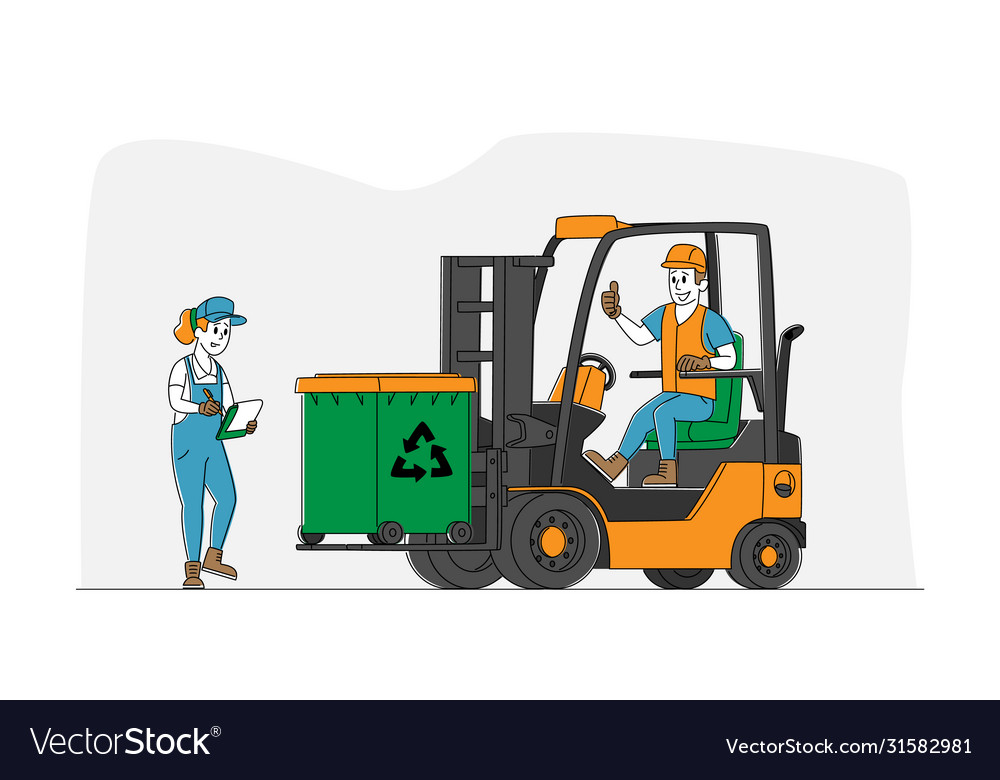 Worker character driving forklift truck