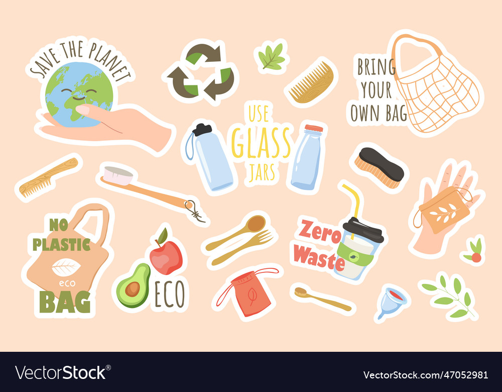 Zero waste stickers set Royalty Free Vector Image