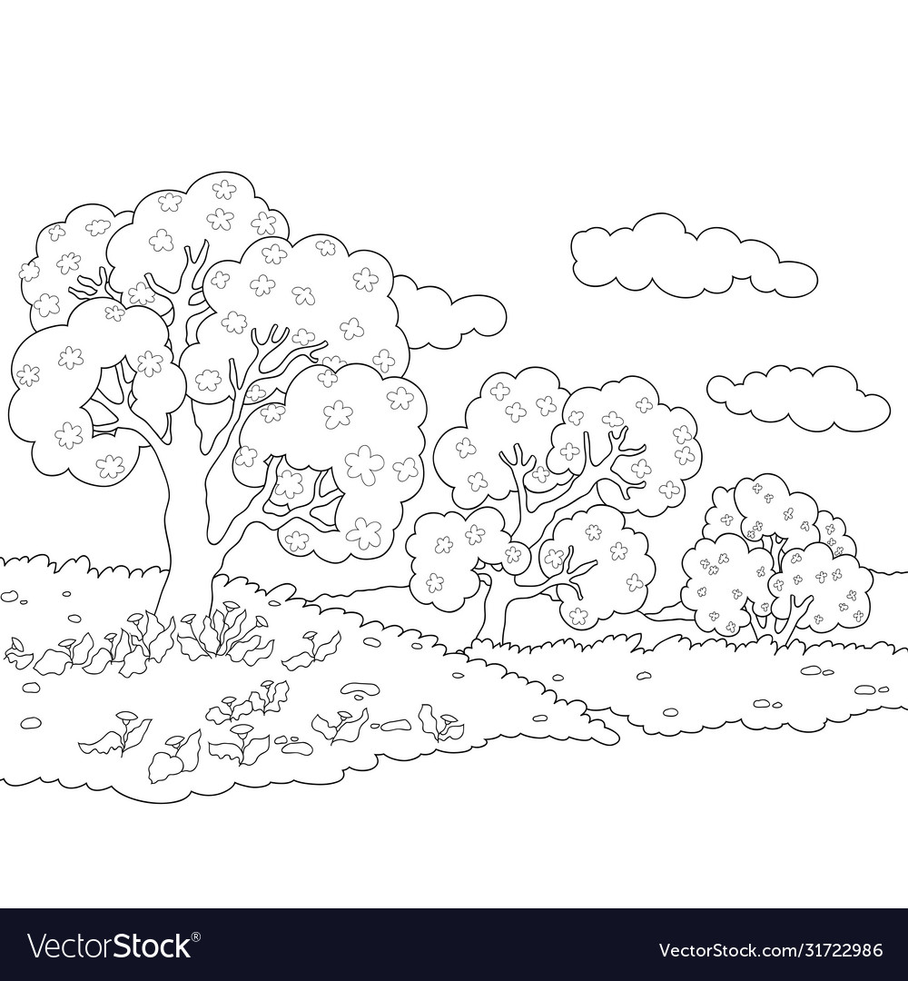 A children coloring bookpage nature landscape Vector Image