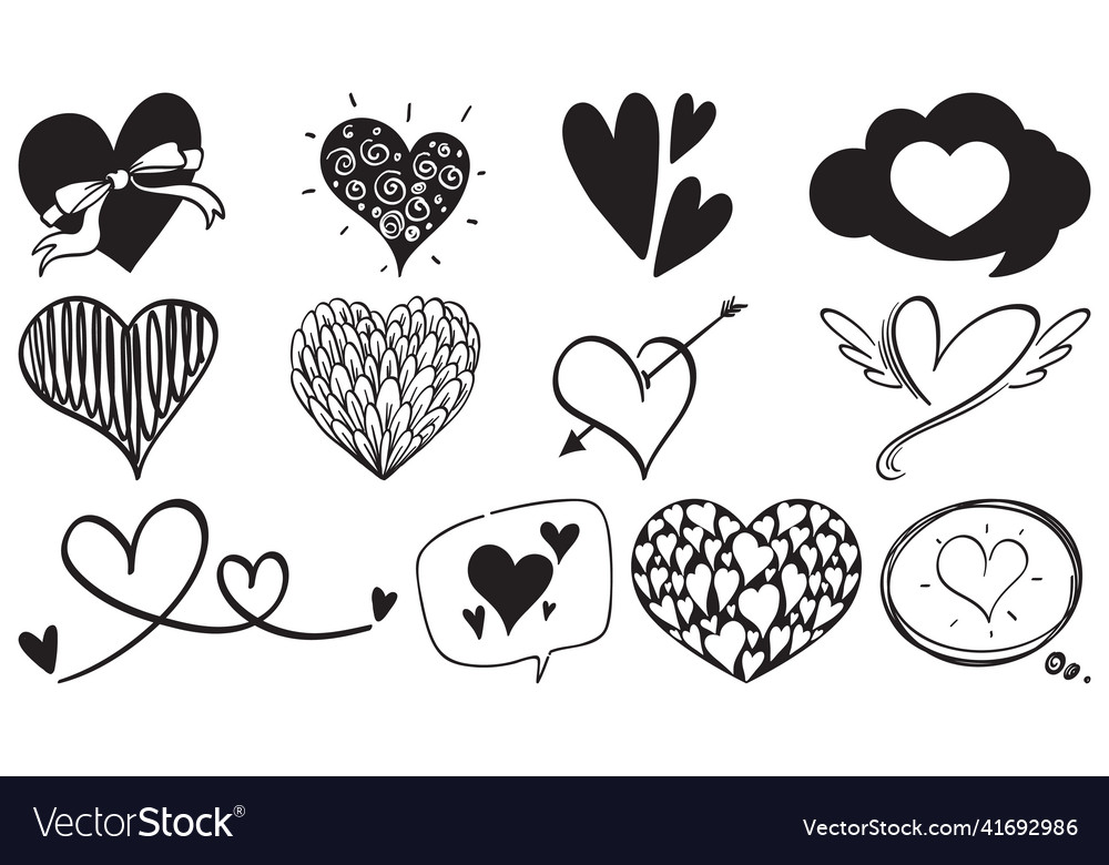 Black hand drawn hearts set Royalty Free Vector Image